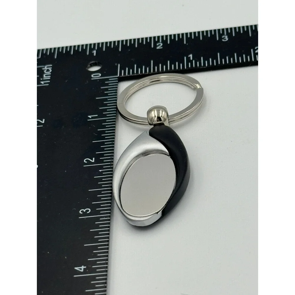 Modern Two Tone Teardrop‎ Keychain Black Silver Tone Metal Minimalist Fob Mirror